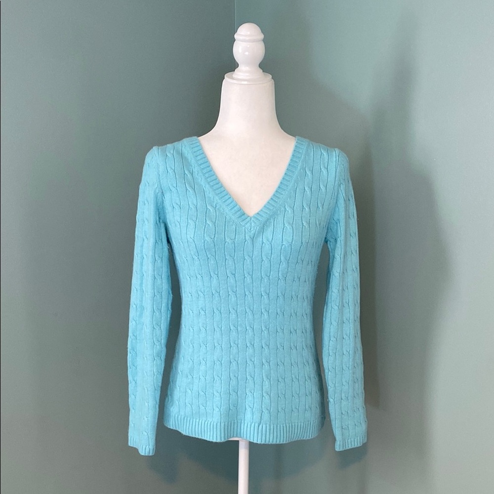 LOFT Cozy Blue V-Neck Sweater with Classic Knit